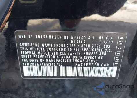 2017 Volkswagen Jetta 1.4T S from USA, damaged, VIN 3VW2B7AJ7HM349780